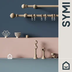 New GoodHome Support tringle à rideau long à percer Symi bois de frêne beige Ø28mm