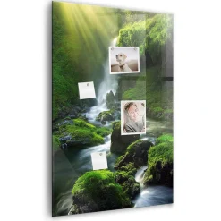 Wallfluent Tableau Aimanté Tulup 60x90 cm Cascade avec rochers En Verre Pour Cuisine