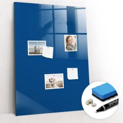 Wallfluent Tableau Aimanté 70x100 cm Couleur bleue Marqueur blanc En Verre Pour Cuisine* Pêle-Mêle Et Pense Bête