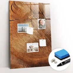 Wallfluent Tableau Aimanté 60x90 cm Coupe transversale du tronc Marqueur blanc En Verre Pour Cuisine* Pêle-Mêle Et Pense Bête