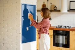 Best Wallfluent Tableau Aimanté 60x120 cm Couleur bleue Marqueur blanc En Verre Pour Cuisine