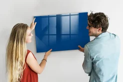 Wallfluent Tableau Aimanté 90x60 cm Couleur bleue Marqueur blanc En Verre Pour Cuisine* Pêle-Mêle Et Pense Bête
