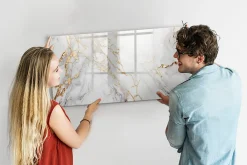 Wallfluent Tableau Aimanté 120x60 cm Marbre décoratif Marqueur noir En Verre Pour Cuisine* Pêle-Mêle Et Pense Bête