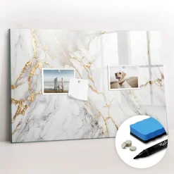 Wallfluent Tableau Aimanté 60x40 cm Marbre décoratif Marqueur noir En Verre Pour Cuisine* Pêle-Mêle Et Pense Bête