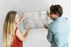 Wallfluent Tableau Aimanté 60x40 cm Marbre décoratif Marqueur noir En Verre Pour Cuisine* Pêle-Mêle Et Pense Bête
