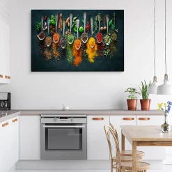 New Muralo Tableau Cuillères à Épices Herbes 3D 30cm x 20cm - Parfait pour décorer votre salon, chambre ou bureau avec un design unique et é