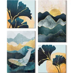 Wallfluent Tableau décoratif sur toile Vues de montagnes abstraites 4 pcs* Tableau Déco
