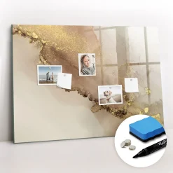 Wallfluent Tableau Magnétique Mural 100x70 cm Marbre doré Marqueur noir Idéal Bureau Et Maison* Pêle-Mêle Et Pense Bête