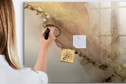 Wallfluent Tableau Magnétique Mural 100x70 cm Marbre doré Marqueur noir Idéal Bureau Et Maison* Pêle-Mêle Et Pense Bête