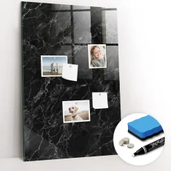 Best Wallfluent Tableau Magnétique Mural 60x90 cm Marbre foncé Marqueur blanc Idéal Bureau Et Maison