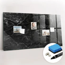 Clearance Wallfluent Tableau Magnétique Mural 120x60 cm Marbre noir Marqueur blanc Panneau Mémo Décoratif
