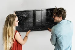 Clearance Wallfluent Tableau Magnétique Mural 120x60 cm Marbre noir Marqueur blanc Panneau Mémo Décoratif