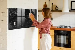 Clearance Wallfluent Tableau Magnétique Mural 120x60 cm Marbre noir Marqueur blanc Panneau Mémo Décoratif