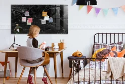 Clearance Wallfluent Tableau Magnétique Mural 120x60 cm Marbre noir Marqueur blanc Panneau Mémo Décoratif