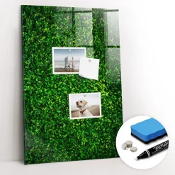 Wallfluent Tableau Magnétique 40x60 cm Feuilles de la plante de clôture Marqueur blanc En Verre De Planification* Pêle-Mêle Et Pense Bête