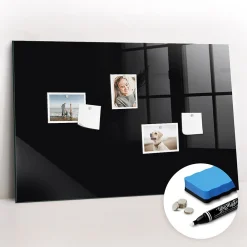 Wallfluent Tableau Magnétique 90x60 cm Couleur noire Marqueur blanc En Verre De Planification* Pêle-Mêle Et Pense Bête