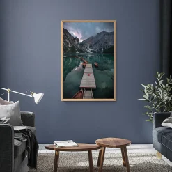 Outlet Ceanothe Tableau mural encadré barque en montagne 65x97 cm Fabriqué en France