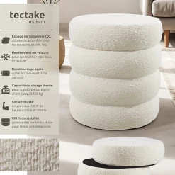 Tectake Tabouret avec espace de rangement rond 42 x 42 x 47 cm* Pouf Et Poire