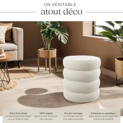 Tectake Tabouret avec espace de rangement rond 42 x 42 x 47 cm* Pouf Et Poire