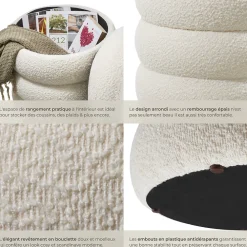 Tectake Tabouret avec espace de rangement rond 42 x 42 x 47 cm* Pouf Et Poire