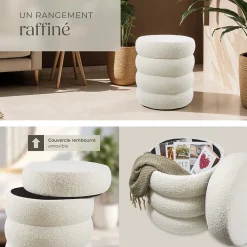 Tectake Tabouret avec espace de rangement rond 42 x 42 x 47 cm* Pouf Et Poire