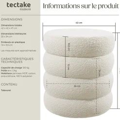 Tectake Tabouret avec espace de rangement rond 42 x 42 x 47 cm* Pouf Et Poire