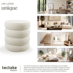 Tectake Tabouret avec espace de rangement rond 42 x 42 x 47 cm* Pouf Et Poire