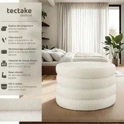 Tectake Tabouret avec espace de rangement rond 67 x 42 cm* Pouf Et Poire