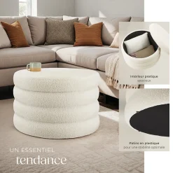 Tectake Tabouret avec espace de rangement rond 67 x 42 cm* Pouf Et Poire