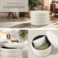 Tectake Tabouret avec espace de rangement rond 67 x 42 cm* Pouf Et Poire
