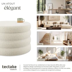 Tectake Tabouret avec espace de rangement rond 67 x 42 cm* Pouf Et Poire