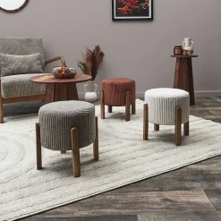 The Home Deco Factory Tabouret en velours côtelé Scott* Pouf Et Poire