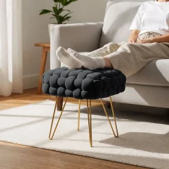 Hot Akord Furniture Factory Tabouret en velours tressé rembourré 38 cm DOTTY Noir