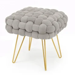 Akord Furniture Factory Tabouret en velours tressé rembourré 38 cm DOTTY Gris Clair* Pouf Et Poire