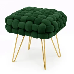 Akord Furniture Factory Tabouret en velours tressé rembourré 38 cm DOTTY Vert Bouteille* Pouf Et Poire