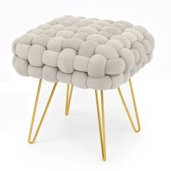 Akord Furniture Factory Tabouret en velours tressé rembourré 38 cm DOTTY Crème* Pouf Et Poire