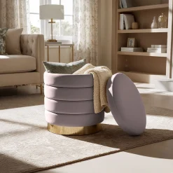 Hot Akord Furniture Factory Tabouret rembourré en velours avec rangement 40 cm LUNA Rose Poudré