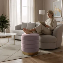 Hot Akord Furniture Factory Tabouret rembourré en velours avec rangement 40 cm LUNA Rose Poudré