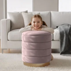 Hot Akord Furniture Factory Tabouret rembourré en velours avec rangement 40 cm LUNA Rose Poudré