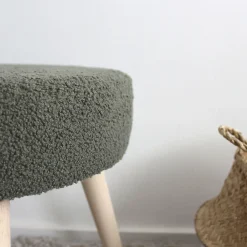 Outlet Home Maison Tabouret rond en bouclettes (45x45x40 cm - Vert)
