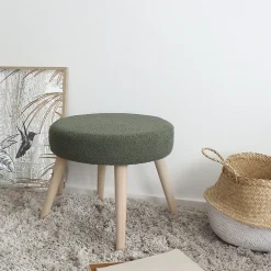 Outlet Home Maison Tabouret rond en bouclettes (45x45x40 cm - Vert)