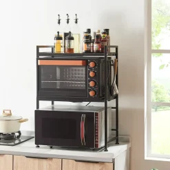 [En.Casa] Étagère à micro-ondes Sorsele avec 2 tablettes réglables noir en.casa* Etagère Murale