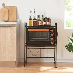 [En.Casa] Étagère à micro-ondes Sorsele avec 2 tablettes réglables noir en.casa* Etagère Murale