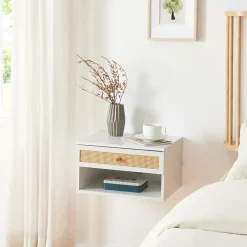 [En.Casa] Étagère murale Eiker 40 x 32 x 23 cm blanc aspect rotin en.casa* Etagère Murale