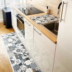 99DECO Tapis antidérapant - Ciment Style Dulce - vinyle - int./ext. - Bleu - 50x120cm* Tapis Pour Cuisine