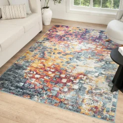 Unamourdetapis Tapis art abstrait - PF DESI Couleurs vives, bleu, orange, rose* Tapis Pour Salon