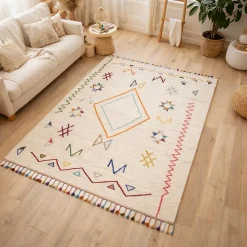 Hot Unamourdetapis Tapis berbère tissé motif ethnic LYN5 JADIDA, crème, beige, orange, multicolore