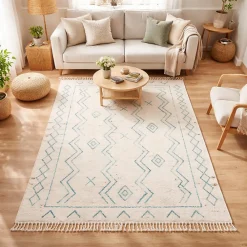 Hot Unamourdetapis Tapis berbère tissé motif ethnic LYN5 MADIDA, crème, turquoise