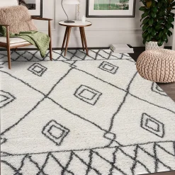 Hot Unamourdetapis Tapis berbère tissé motif ethnic LYN4 DOUX 2, crème, gris foncé