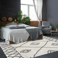 Hot Unamourdetapis Tapis berbère tissé motif ethnic LYN4 DOUX 2, crème, gris foncé